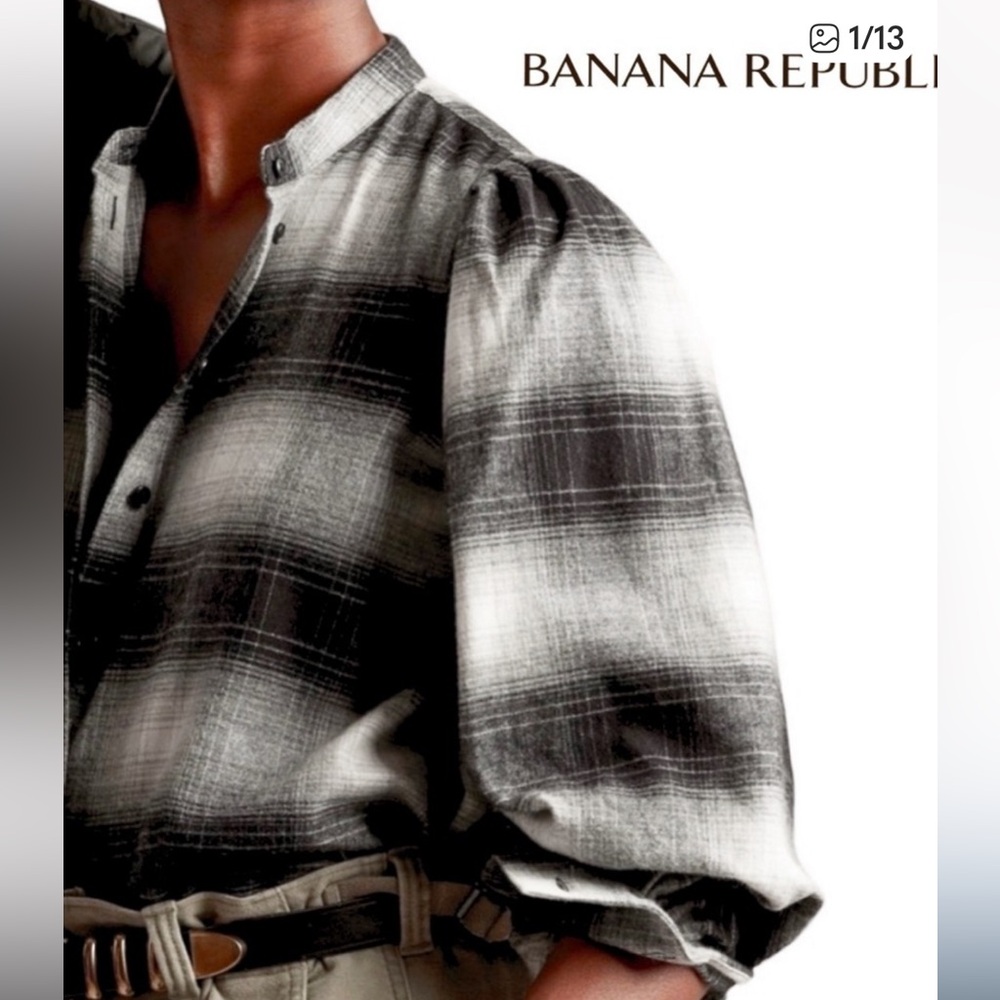 Banana Republic Flannel Plaid Puff Sleeve Shirt